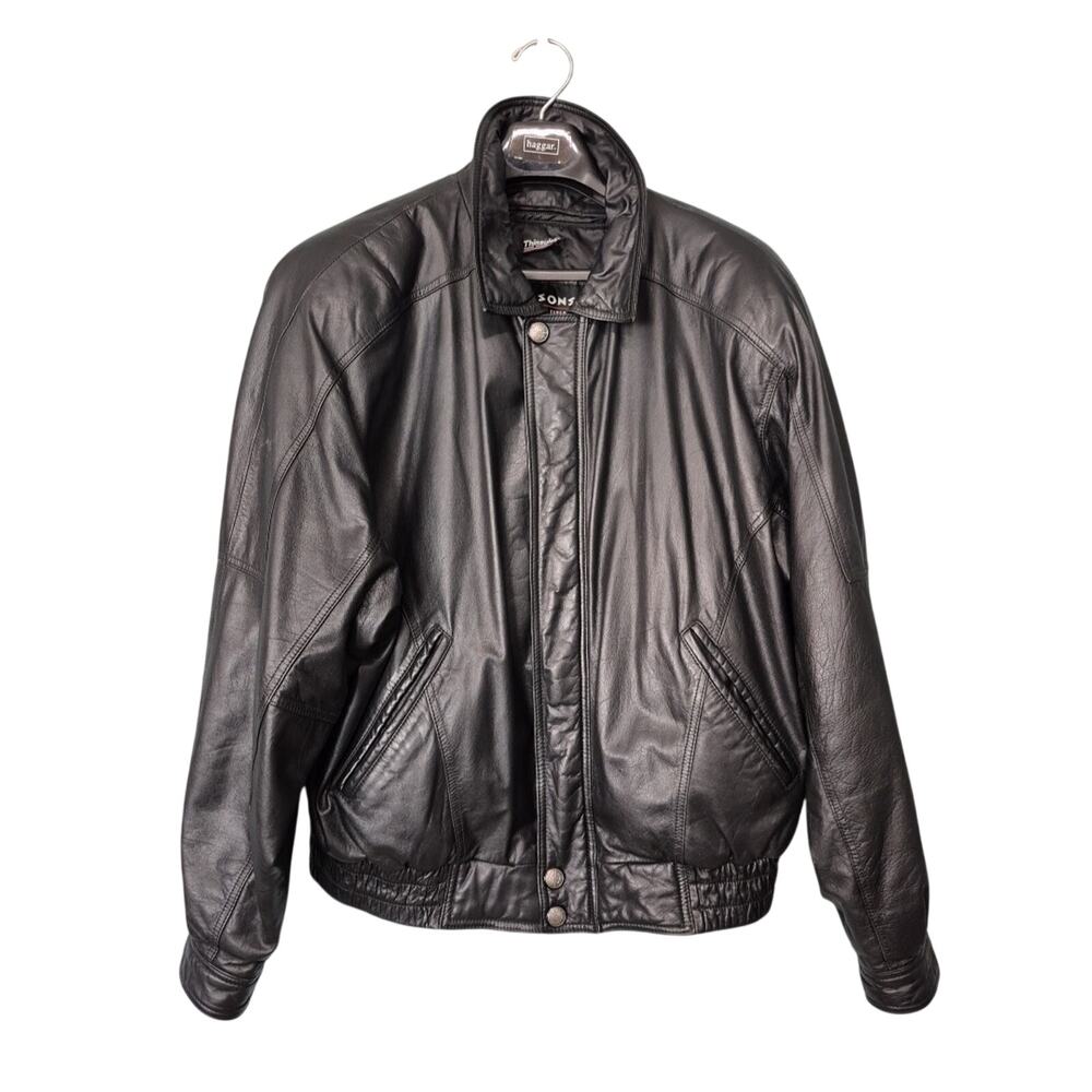 Vintage Wilsons Bomber Jacket Mens XL Leather Black Moto Biker Punk